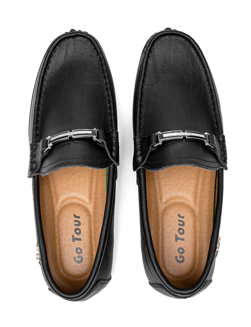 Go Tour Menâ€™s Casual Leather Fashion Slip on Loafers Shoes Black A 10/45 - Image 2